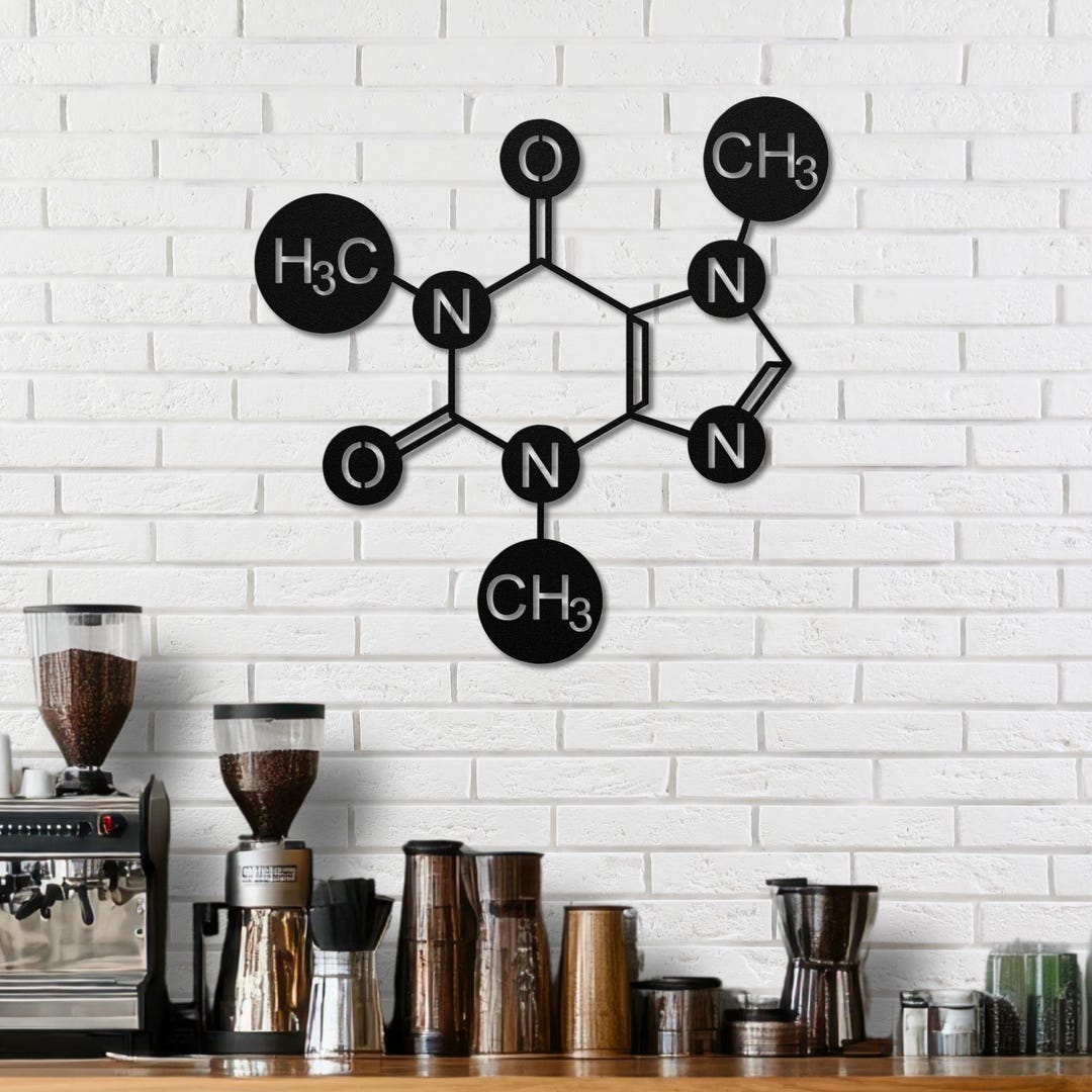 Caffeine Molecule Metal Wall Art, Chemistry Kitchen Decor, Gift for ...