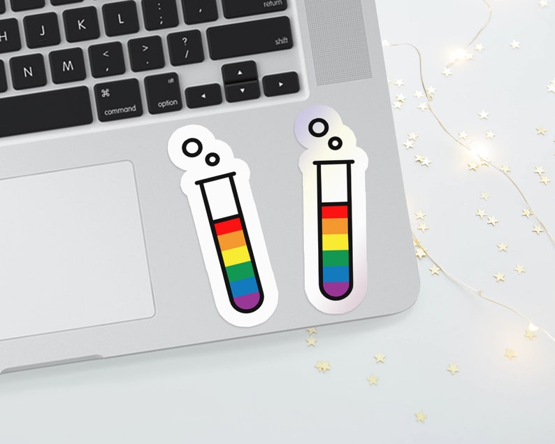 Gay Pride Test Tube Stickers, LGBTQ Stickers, Science Stickers, Laptop Stickers, Holographic or Glossy Vinyl, Water Bottle Stickers 