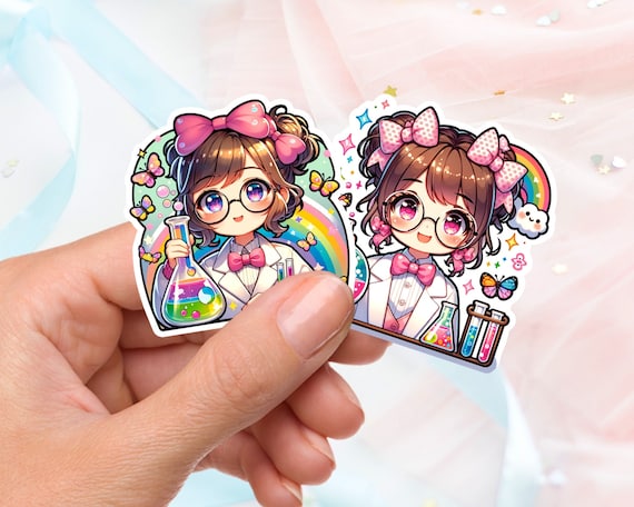 Coquette Anime Scientist Stickers, Soft Girl Era, Cute Science Stickers, Stick on a Laptop, Notebook, Water Bottle, Great for Women in STEM