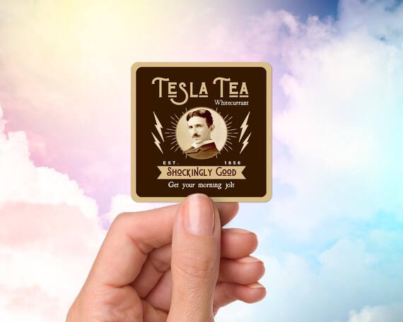 Nikola Tesla Sticker, Tea Label Sticker, Funny Science Stickers, Famous Scientists, Laptop Stickers, Glossy Vinyl, Water Bottle Stickers