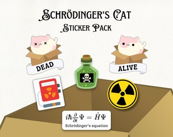 Schrodinger's Cat Sticker Pack, Funny Science Stickers, Great for Your Water Bottle, Laptop, Notebook, Nerdy Gifts, Physics Teacher