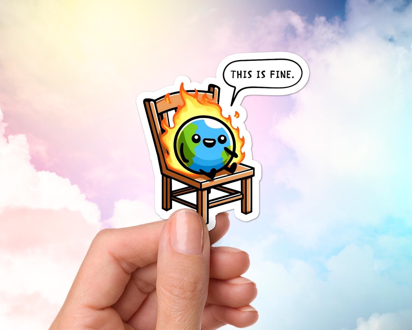 Climate Crisis Sticker Climate Crisis Sticker, Earth on Fire - This is Fine, Sarcastic Sticker ...