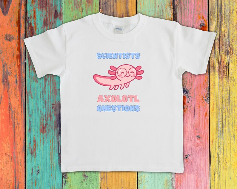 Camisetas para niños con preguntas sobre axolotl, camisetas de ciencia para niños, camisetas divertidas sobre axolotl, camisetas con juegos de palabras sobre ciencia imagen 6