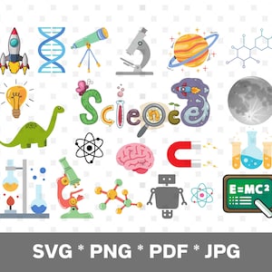 Colección de imágenes prediseñadas de ciencia (svg, png, pdf, jpg) - Ideal para manualidades, profesores, padres, educación en casa, decoración de aulas y regreso a clases.