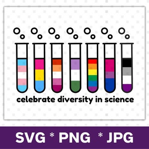 SVG Digital Download - Back to School Classroom Poster - Diversity In Science, Gay Pride Flag Colors in Test Tubes, Science Class Decor