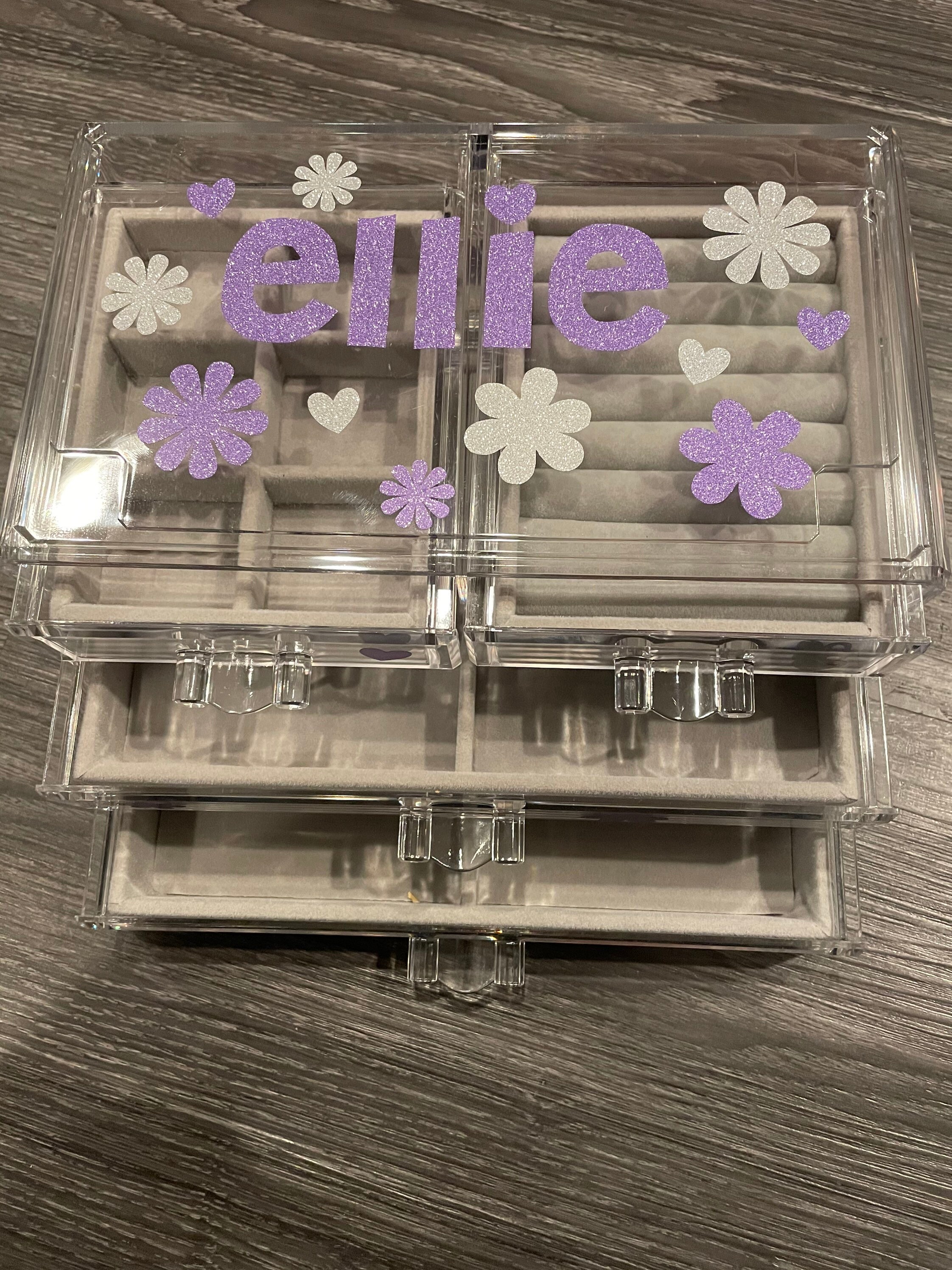 Jewelry Box acrylic with drawers and name decals in glitter Etsy