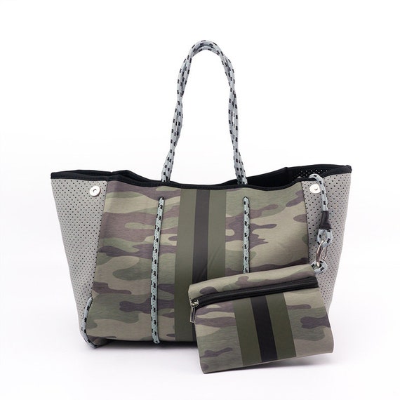 Camo Bag Neoprene Tote Light Camo With Black Stripe on Trend