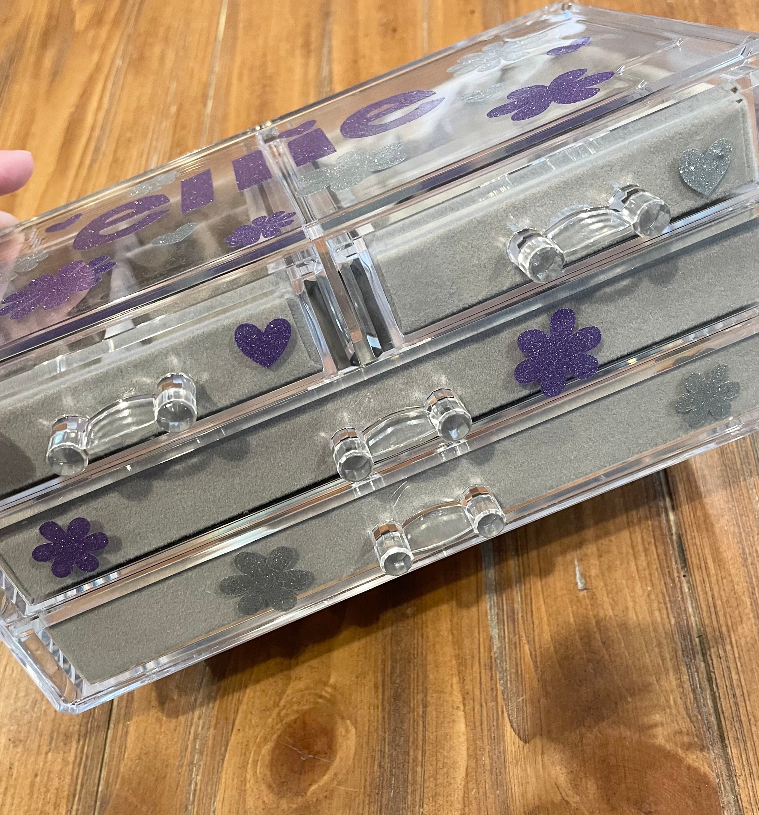 Jewelry Box acrylic with drawers and name decals in glitter Etsy
