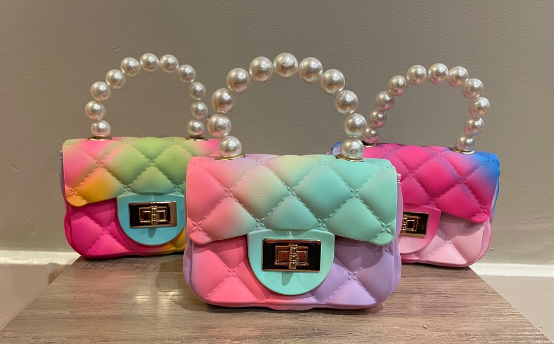 Kid Bags Girls Shoulder Bag Pearl Chain Messenger New Fashion Cute Mini PVC  Jelly Bag Grid Flap Bag