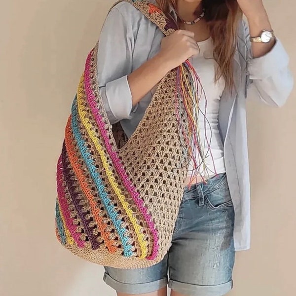 Hobo Chic Straw bag - Summer trendy bag - straw colorful bag for beach or pool - a must for summer