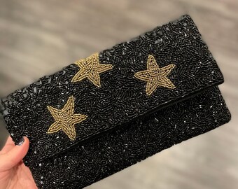 Clutch beaded BRIDE-STARS-CAMO gorgeous beaded purse - wedding accessories- evening bag- fancy clutch - on trend- star bag camo clutch bride