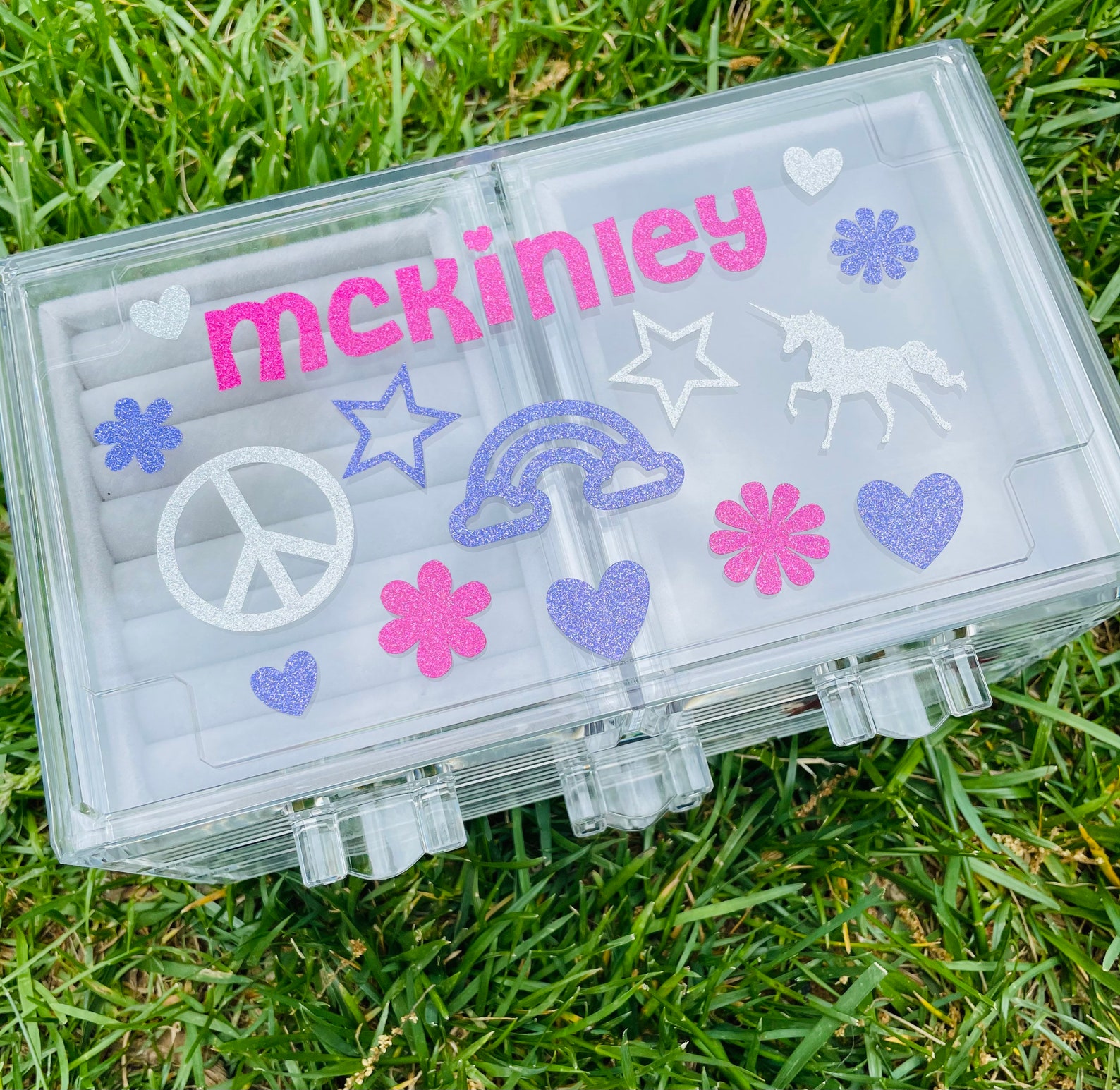 Jewelry Box acrylic with drawers and name decals in glitter Etsy