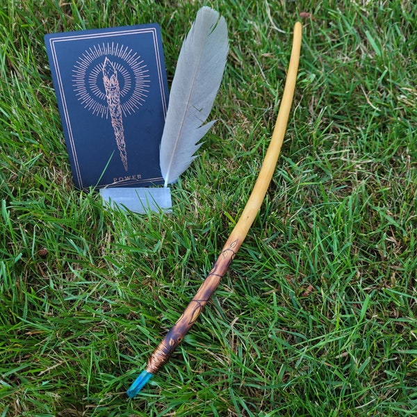 Spruce and Blue Aura Quartz Wand (13")