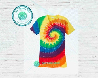 Rainbow Tie-Dye V-Neck T-Shirt: Ladies Cotton Tee