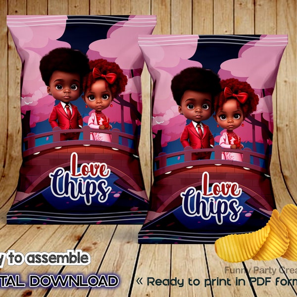 Love on the Bridge Chips Bag, Romantic Snack Packaging, Printable Chip Bag for Special Events