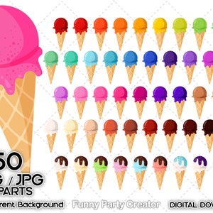 Digital 50 bunte Eis Clipart, PNG transparenten Hintergrund, Regenbogen Eis Waffel Eis Planner Aufkleber Sommer Essen Clipart