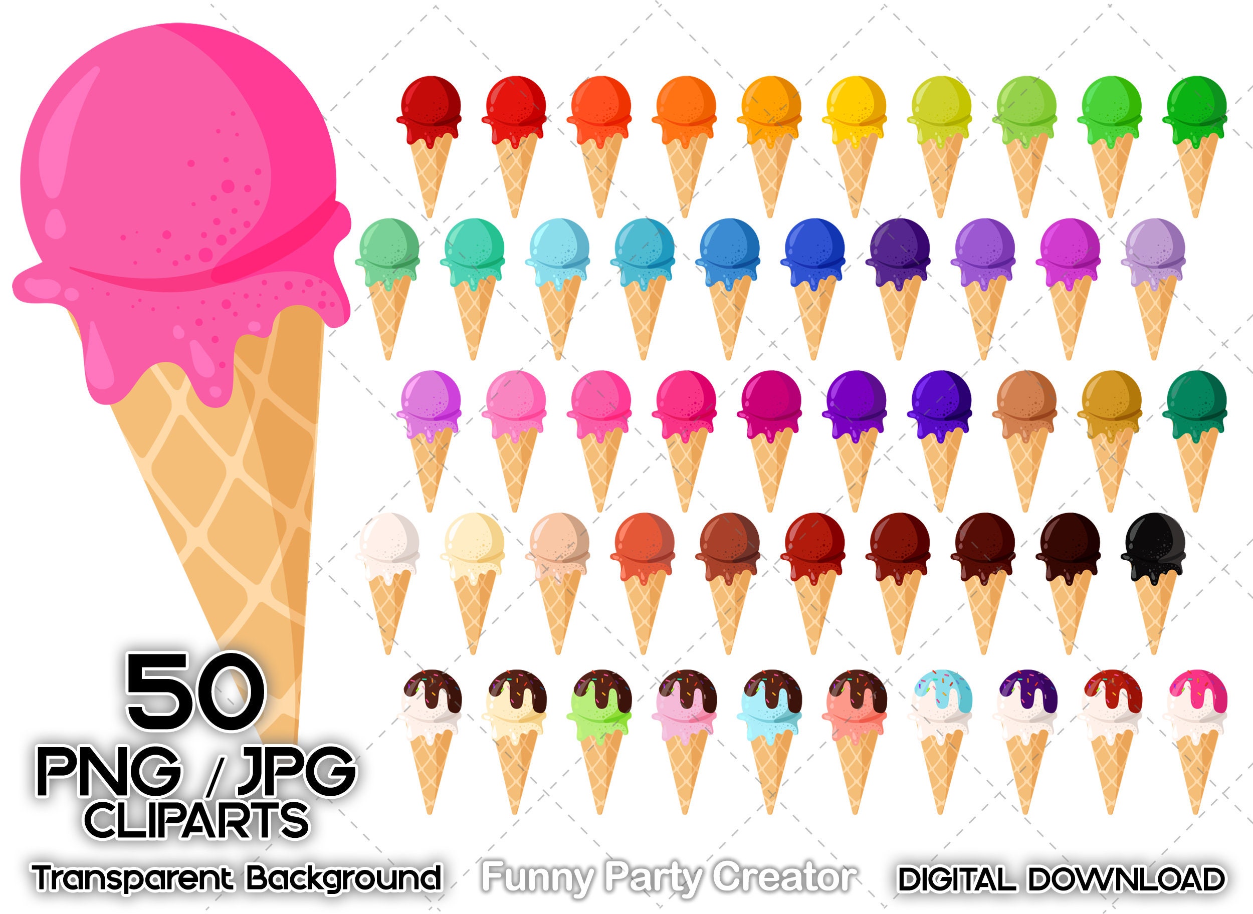 Digital 50 Colorful Ice Cream Clipart PNG Transparent 