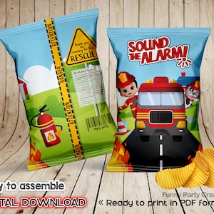 DIGITAL Chips Bag for Fire Man Birthday Party, Decorations for Fire Fighter