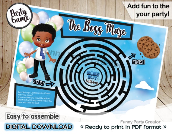 DIGITAL Maze Game for Boss Boy Baby Birthday Party party labyrinth board game for boys and girls Decorations for African American Boys