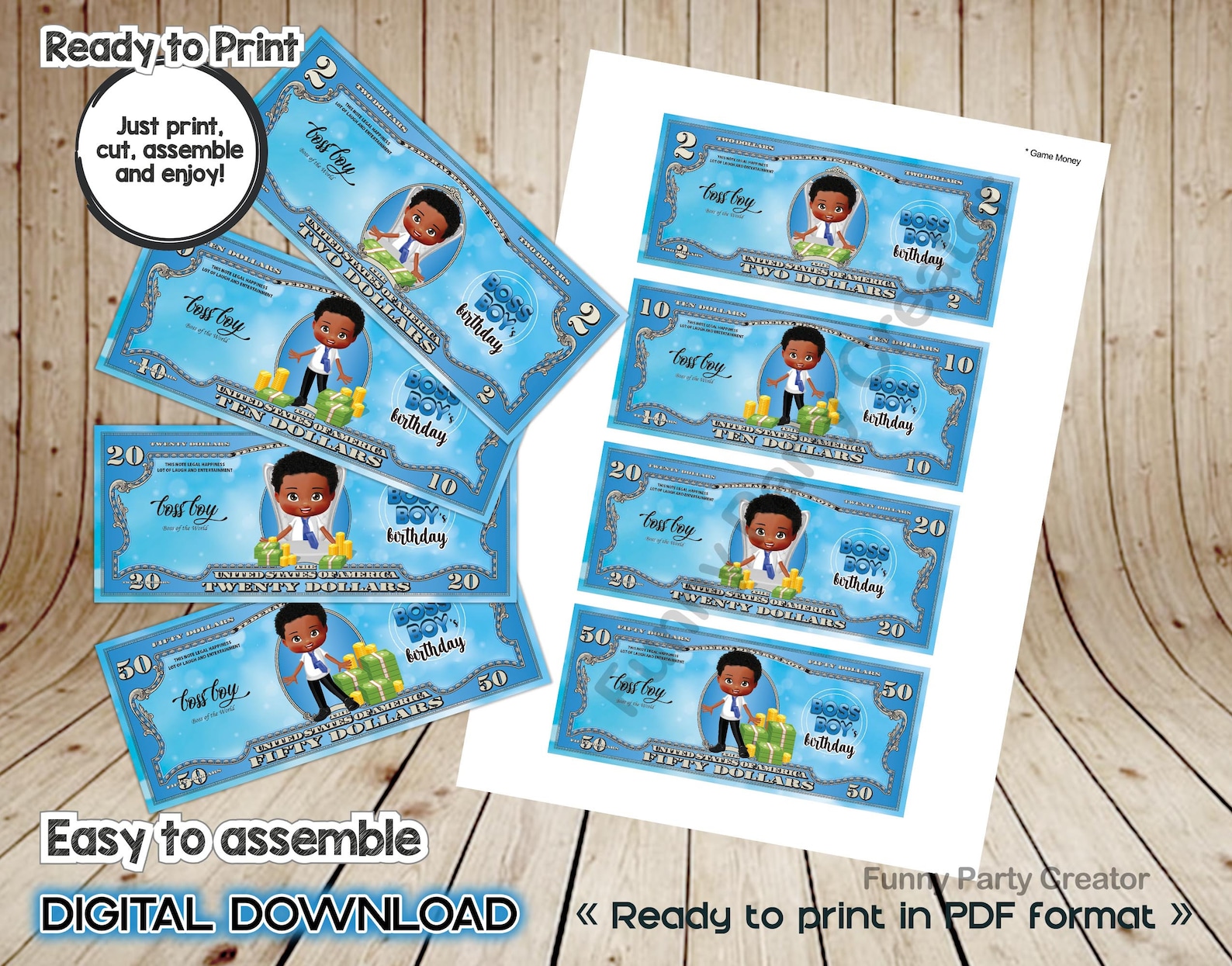 DIGITAL Party Game Money for Boss Boy Baby Birthday Party Etsy