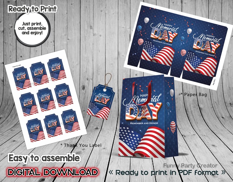 DIGITAL Memorial Day Printable Party Kit Digital Download Remember and ...