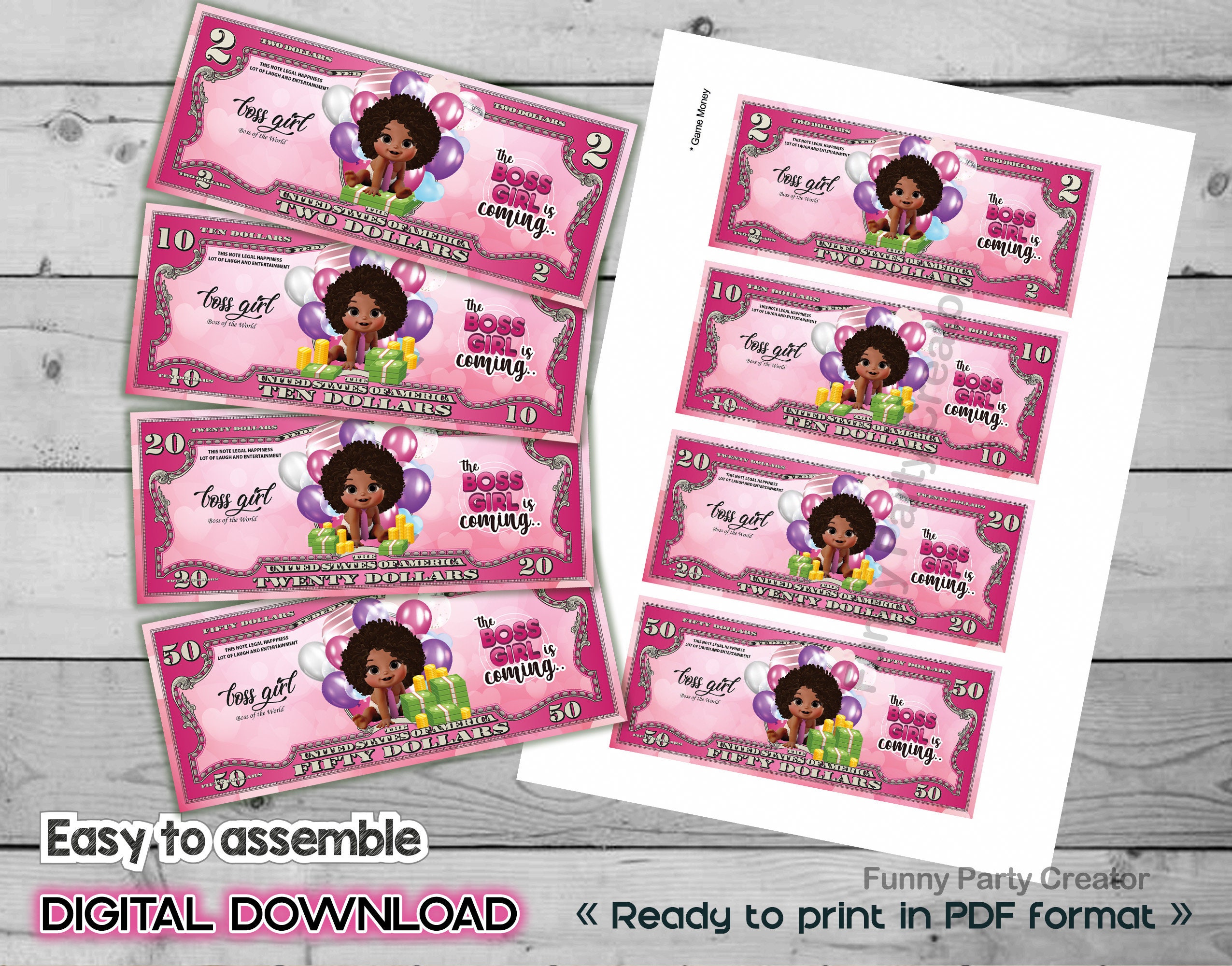 DIGITAL Party Game Money for Boss Girl Baby Shower Party, Game for