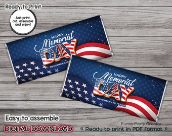 Memorial Day Chocolate Wrapper: Hersey's Label Printable (Digital Download)