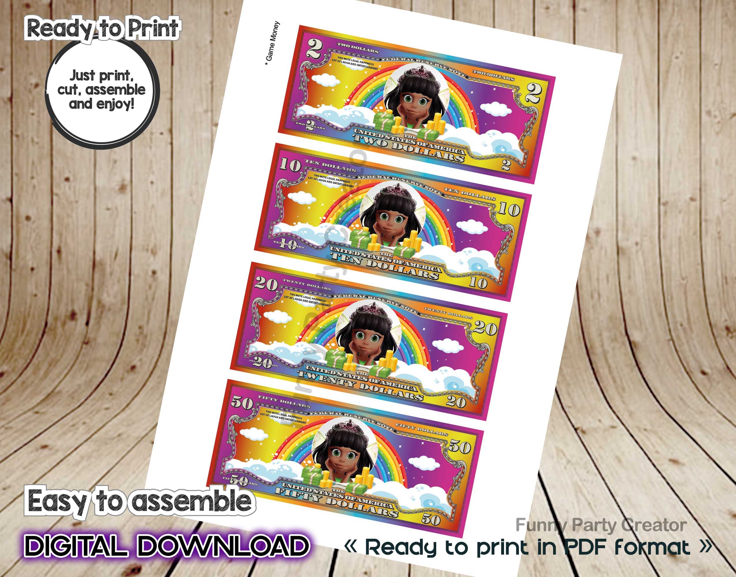 DIGITAL Party Game Money for Fairy Tail Birthday Party, African