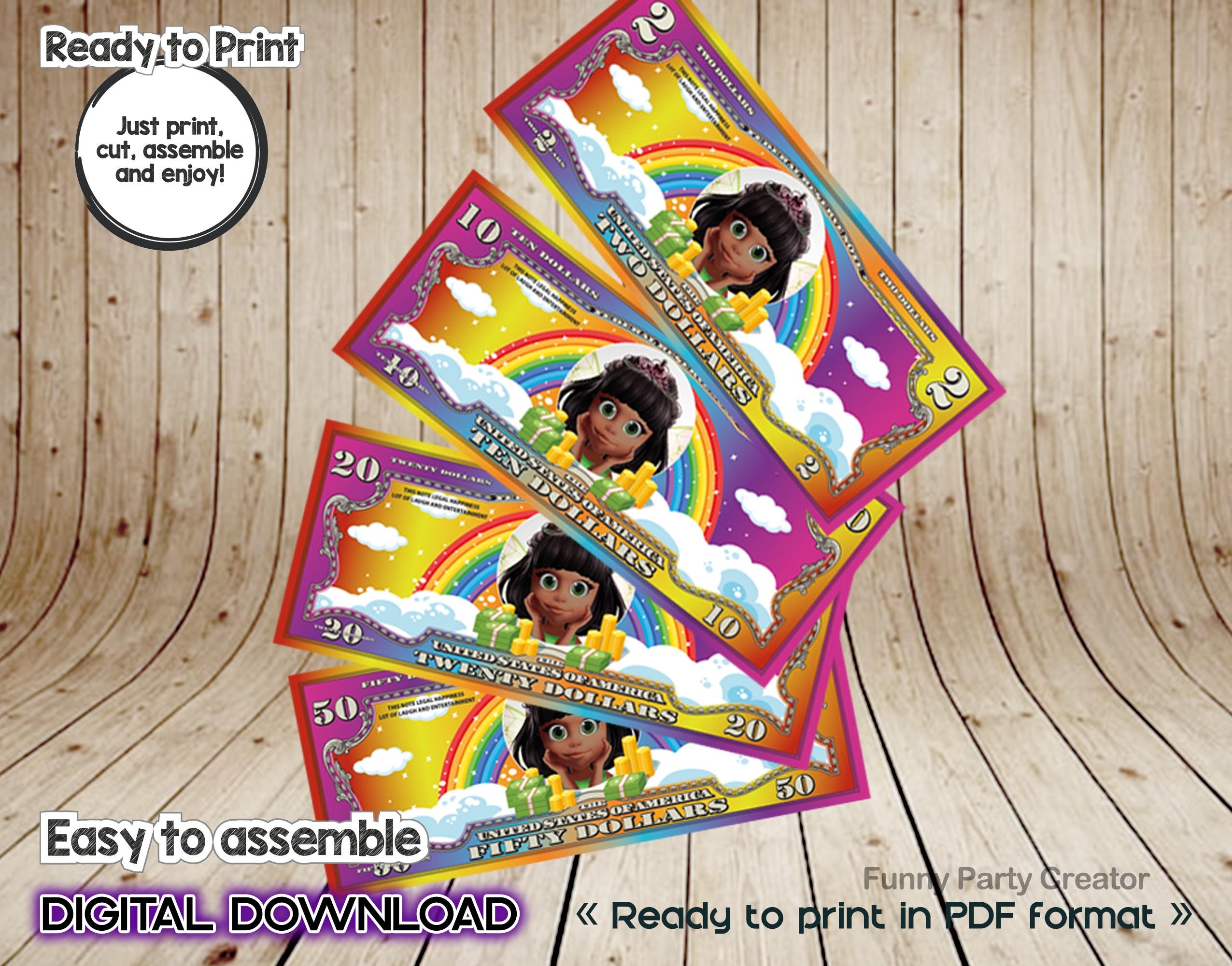 DIGITAL Party Game Money for Fairy Tail Birthday Party, African