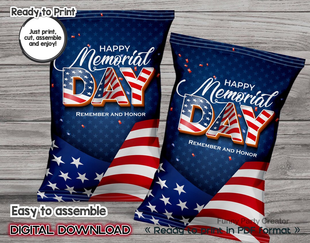 DIGITAL Printable Chips Bag for Memorial Day, Remember and Honor Day ...
