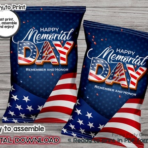 DIGITAL Printable Chips Bag for Memorial Day, Remember and Honor Day, Printable Memorial Day Theme Ideas