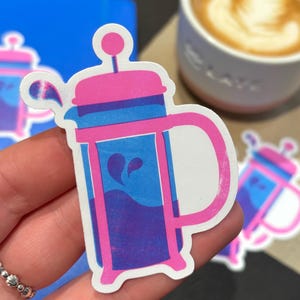 Vinylsticker Franse pers | Cadeau retro koffieliefhebber, gedurfde kleuren