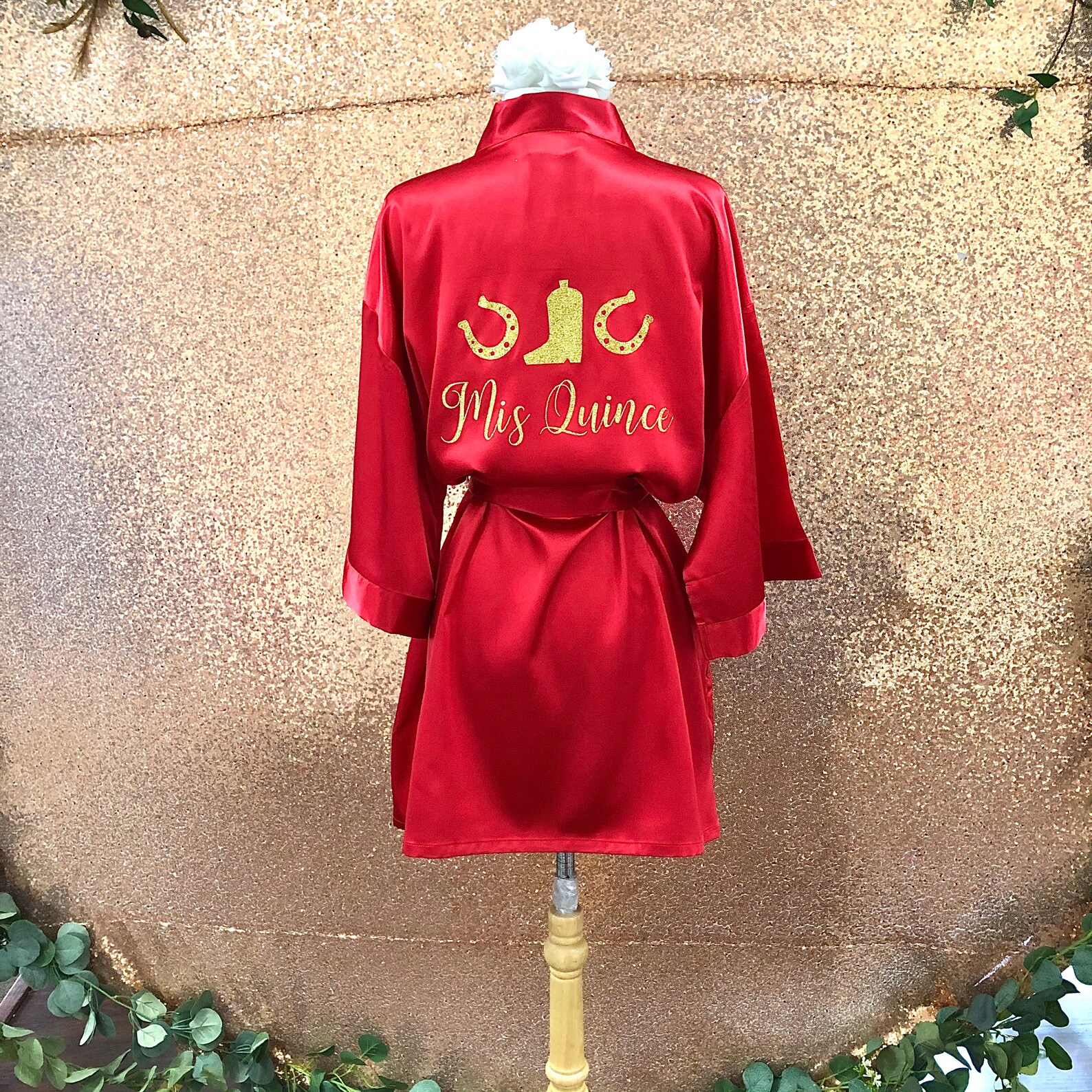 Red Quinceañera Charro Get Ready Robe Personalized Red Quince Etsy