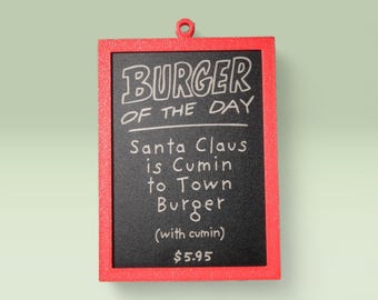 Bob's Burgers Burger of the Day Chalkboard Ornament, Laser Engraved Decor