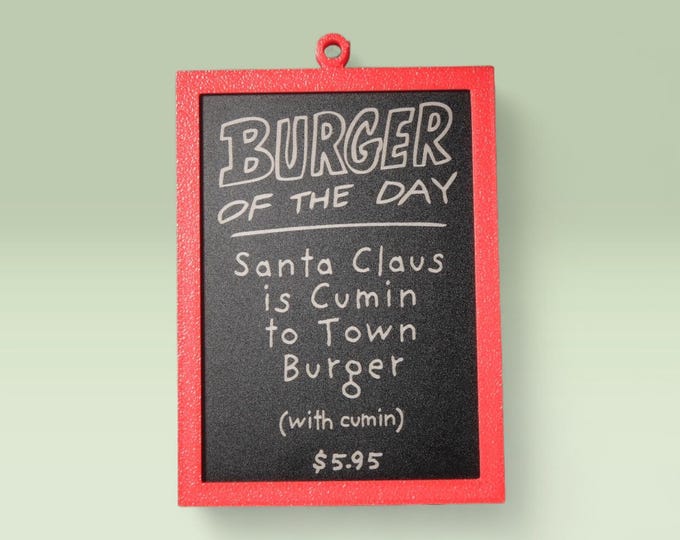 Featured listing image: Bob's Burgers Burger of the Day Chalkboard Ornament, Laser Engraved Decor