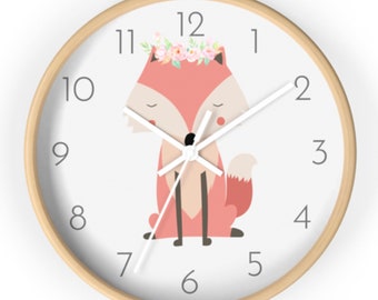 Woodland Fox Wall Clock, Nursery Clocks decor, Boho nursery Fox, Modern nursery, woodland nursery decor, Fox Nursery decor, Baby Gift, Girl