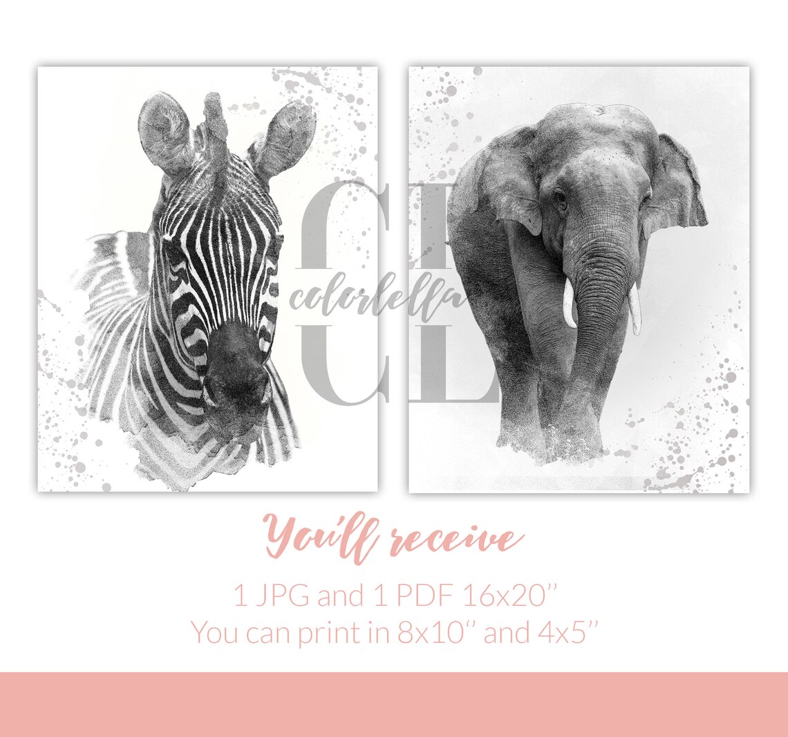 Wild Animals Wall Art Nursery Wall Art Print Elephant Etsy