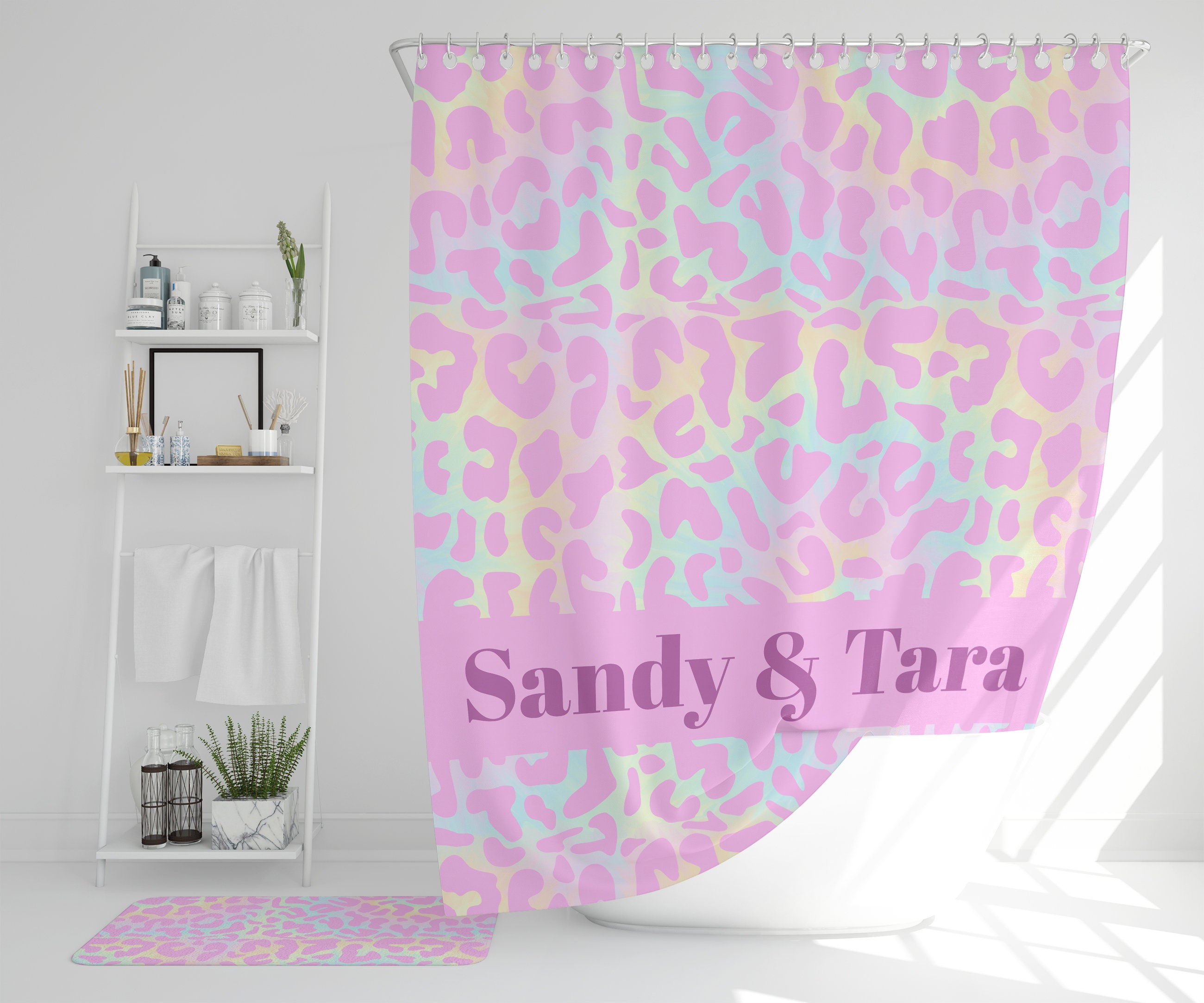 Animal Print Shower Curtain, Pink Leopard Print Curtain, Girl Bathroom
