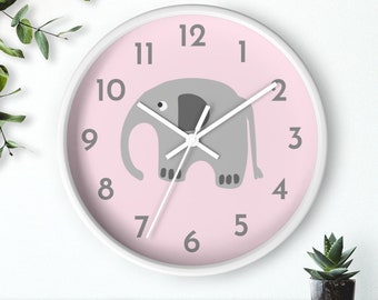 Elephant wall clock, Elephant nursery decor, Baby shower gifts, gray elephant shower, gifts for baby girl, elephant room, pink wall clock