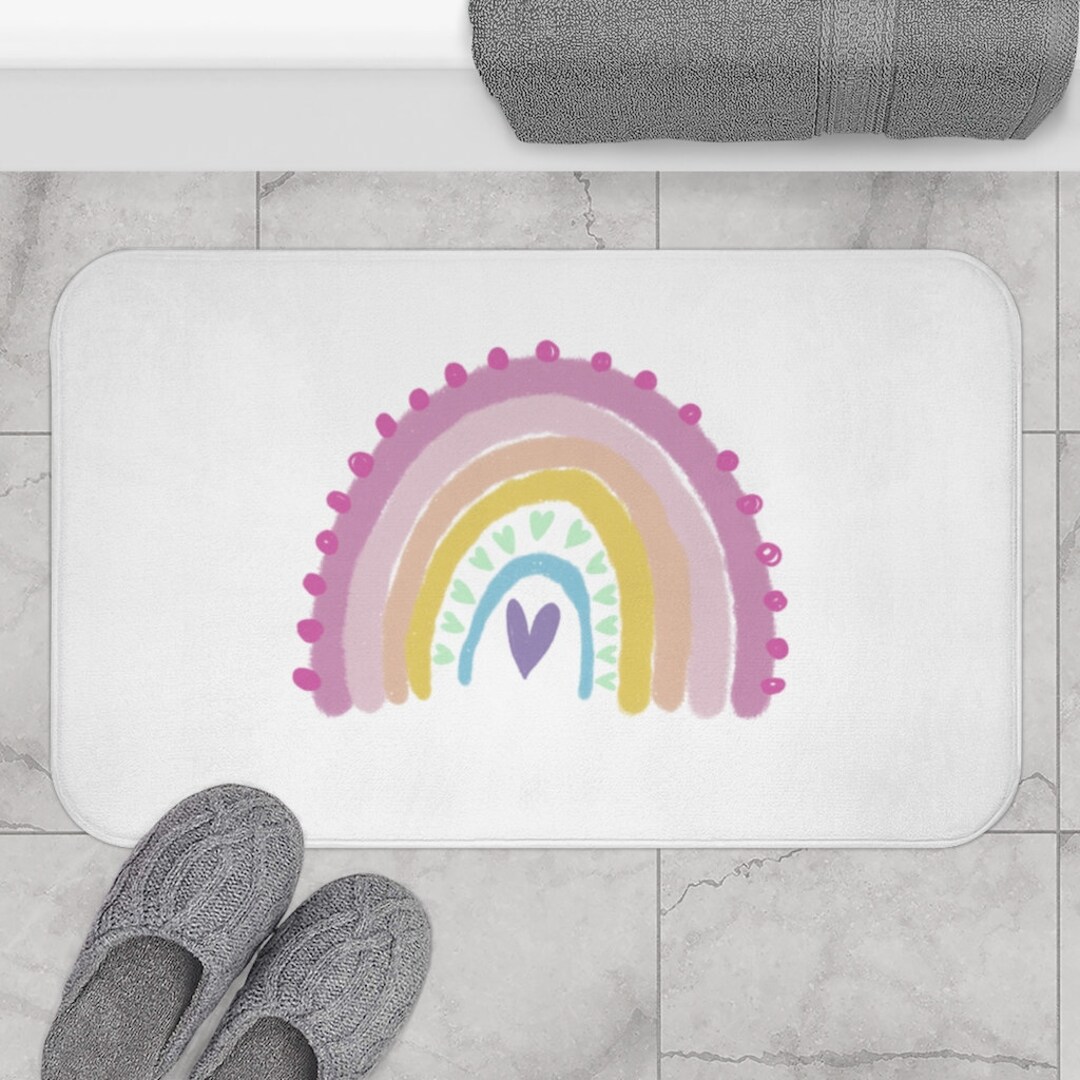 Rainbow Bath Mat, Rainbow Girl's Bathroom Mat, Custom Name Bath Rug