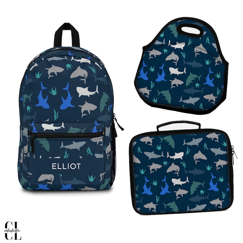 Shark backpack boy shark blue print backpack under the sea image 0