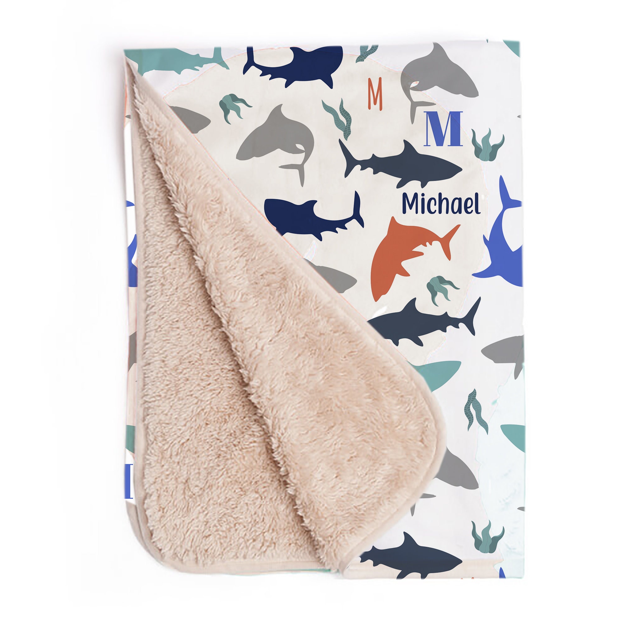 Nautical Shark Blanket Personalized Minky Shark Throw Navy Etsy UK