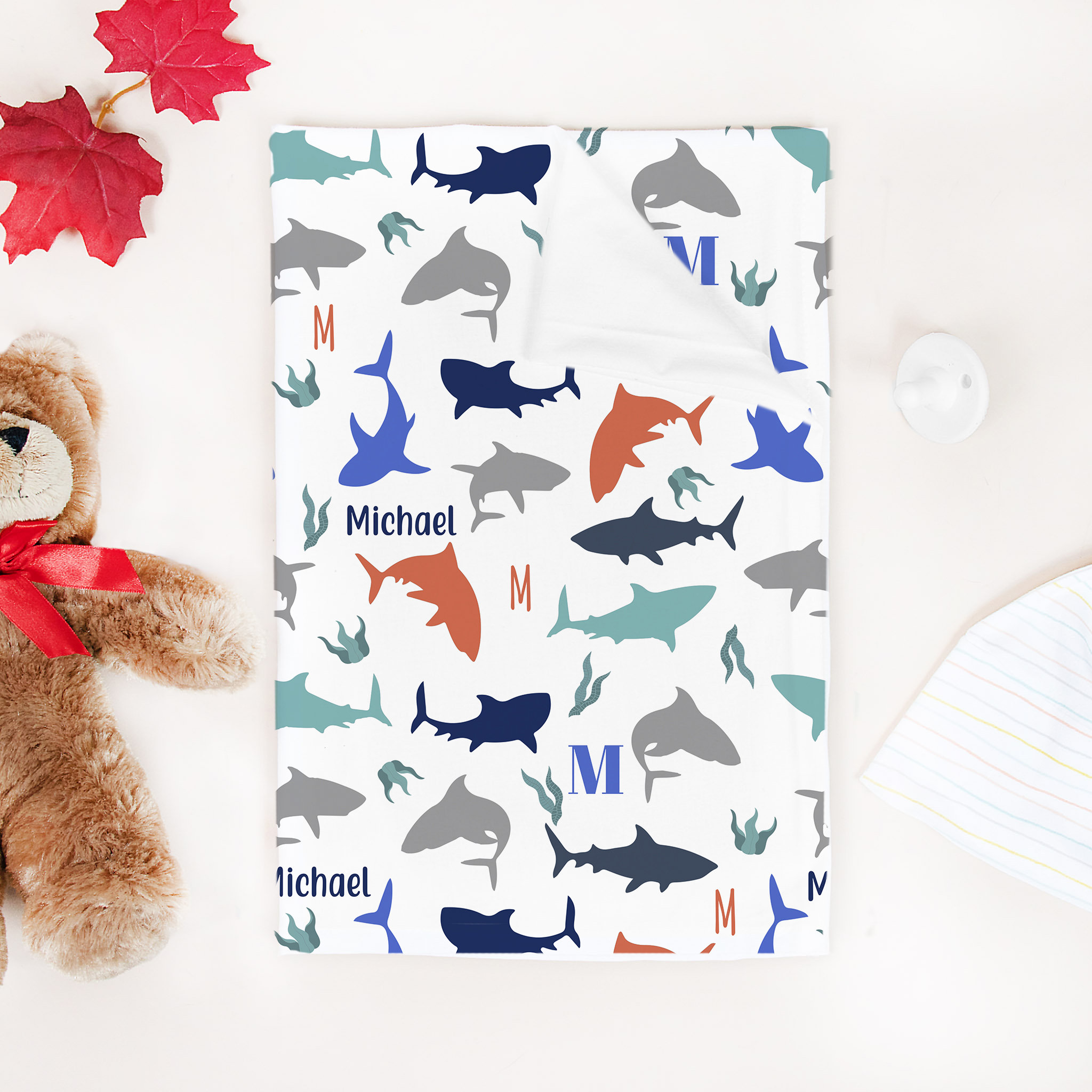 Shark Swaddle Blanket, Nautical Theme Blanket, Jersey Swaddle for Kids