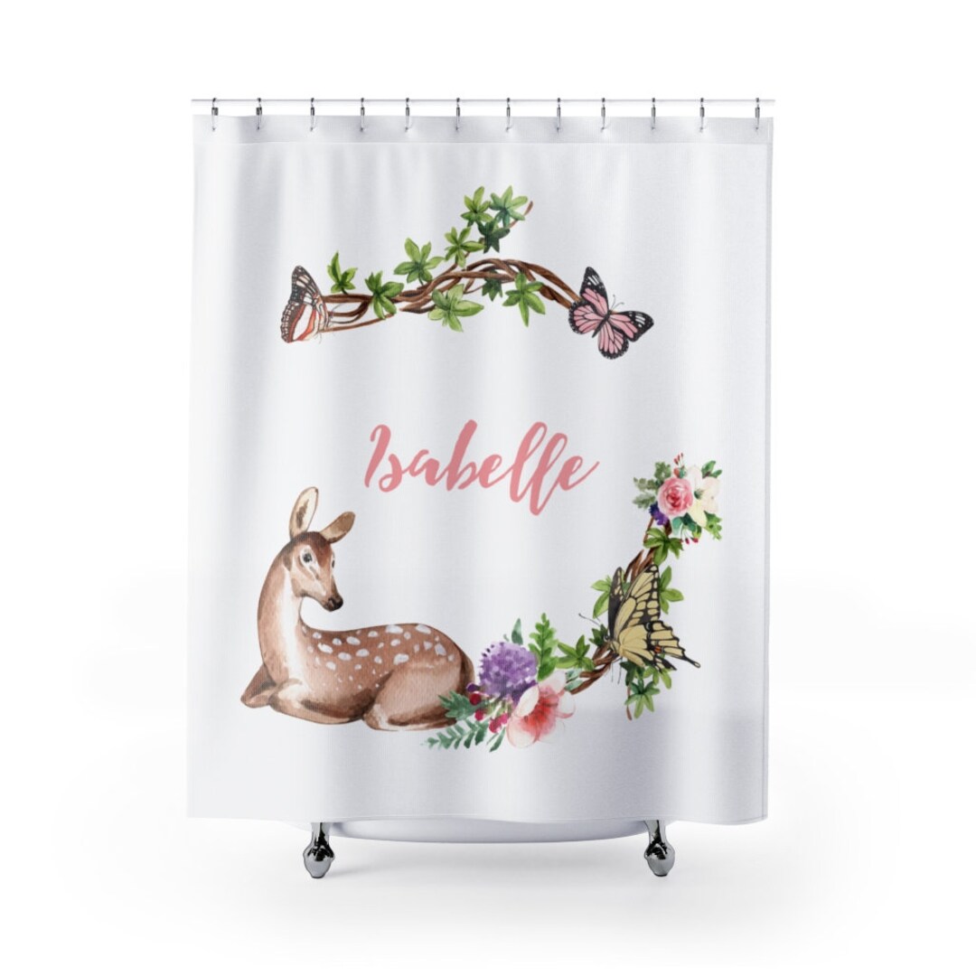 Deer Shower Curtains, Woodland Bathroom Decor, Deer Curtain, Floral