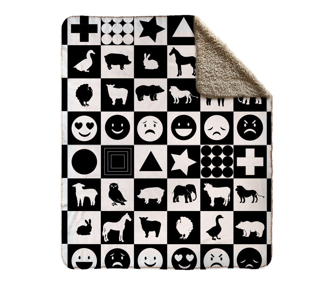 Baby Sensory Black and White Sherpa Blankets, High Contrast Baby