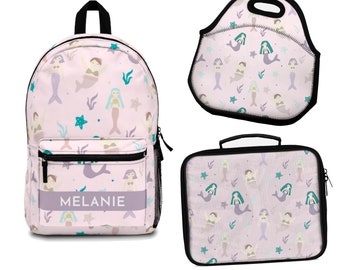 Mermaid backpack, mermaid kids design backpack, cute little mermaids school backpack, ocean Custom kids school bag, pastel lilac pink