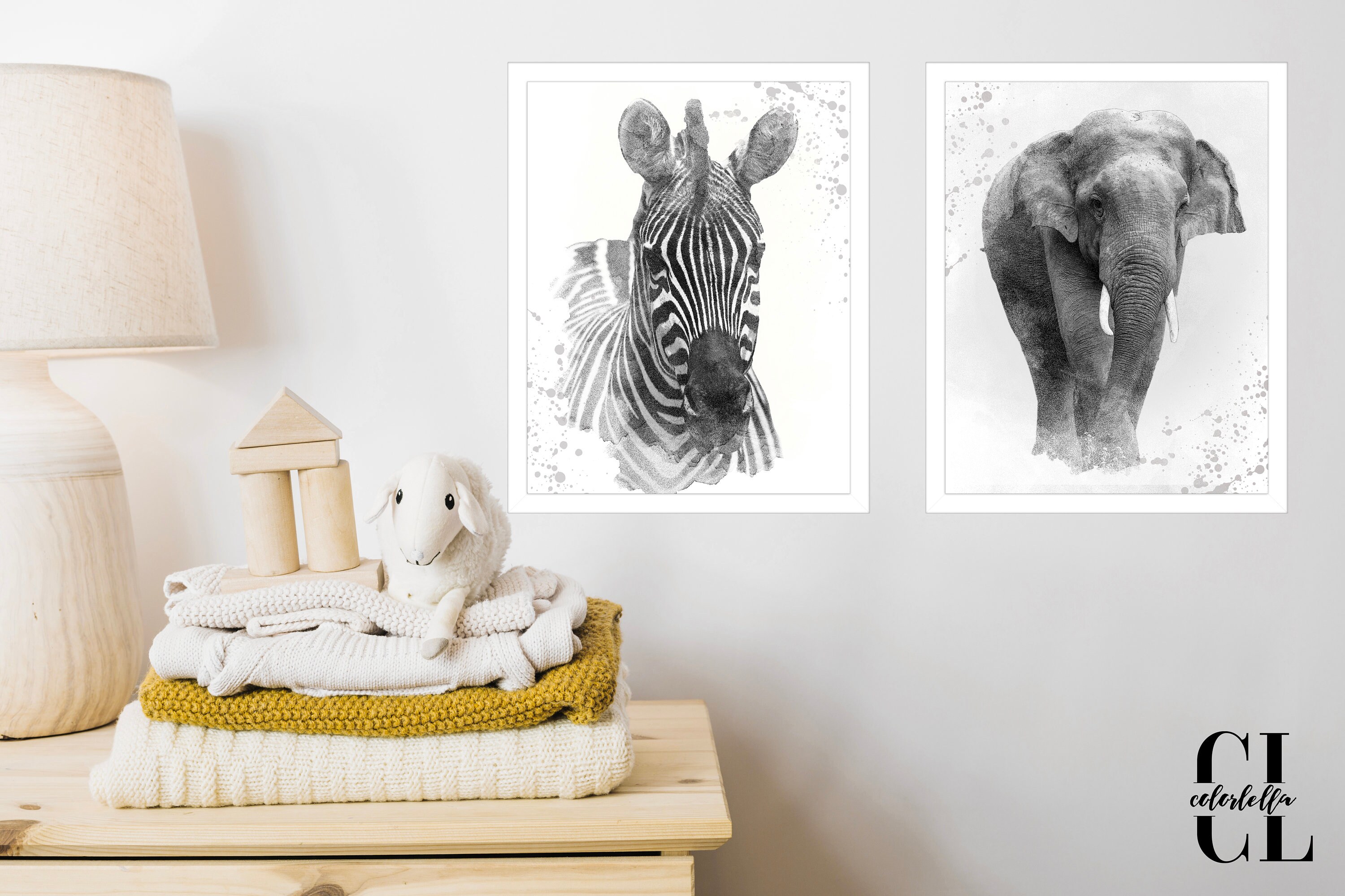 Wild Animals Wall Art, Nursery Wall Art Print, Elephant Neutral Color