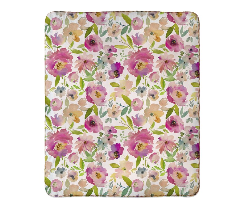 Pink Floral Blankets Boho Style Baby Nursery Minky Girl Etsy