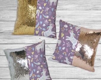 Unicorn Sequin Pillow, Unicorn Pillow cover, Personalized Sequin Pillow, Gift for Girls, Gift for toddler, Unicorn kid room, Unicorn Pillow