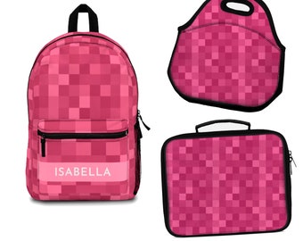 Pixel pink backpack, Girly gamer backpack, pixel game school backpack, cute pink kids bag, pixelated diaper bag, back to school gifts, gamer